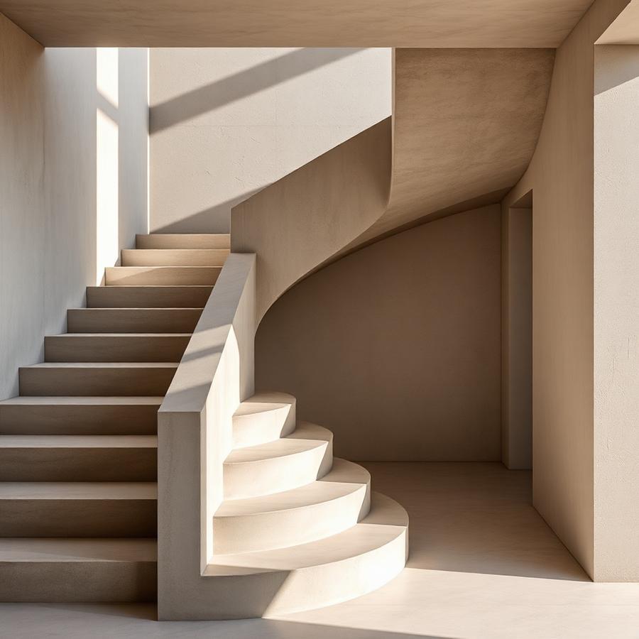 Sculptural staircase inside a modern luxury home